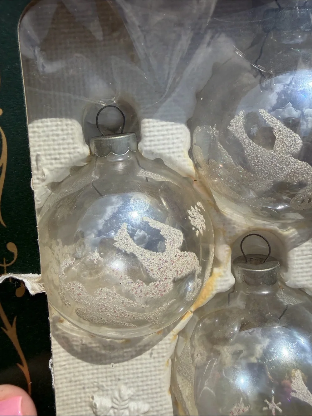 KREBS Clear Glitter Turtle Doves Scene CHRISTMAS Ornaments Set 3 Sparkle